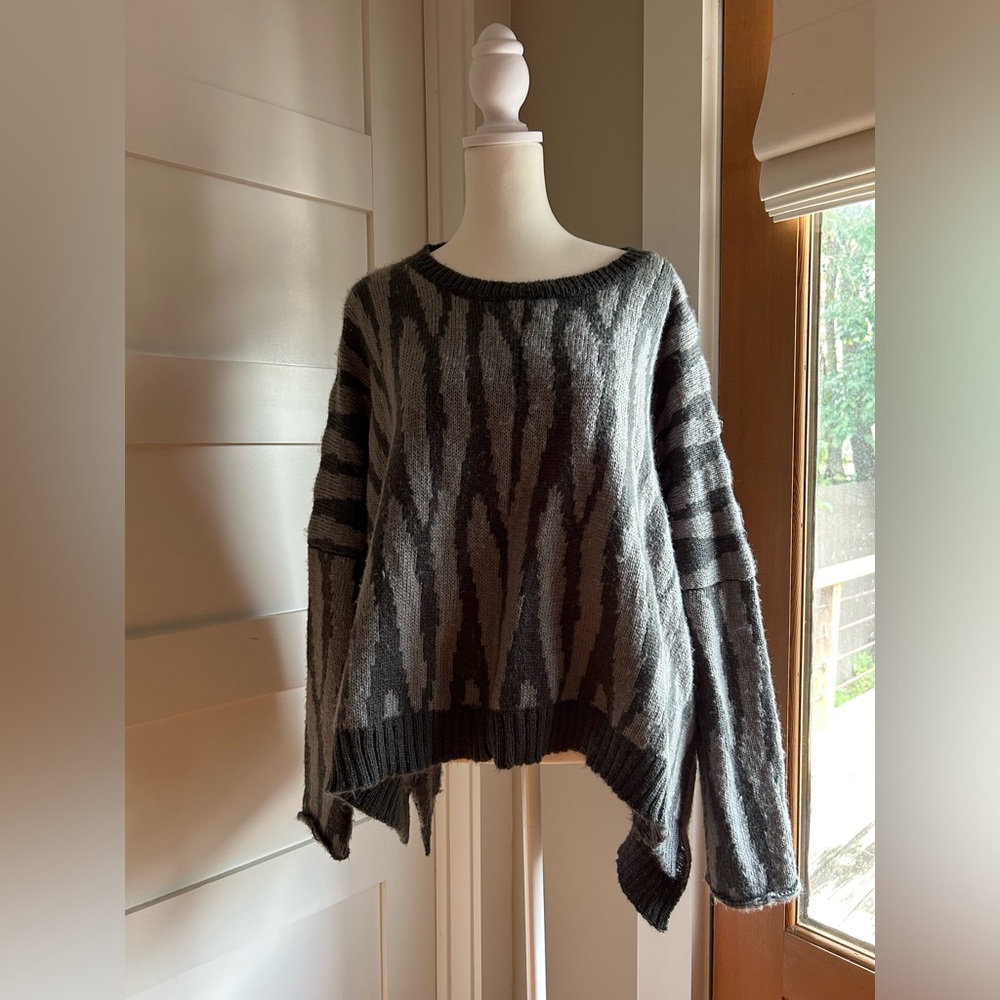 Wooden Ships grey acrylic/mohair/wool bat wing style sweater.